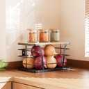 Pantry Organizers and Storage - Stackable Wire Basket with Lightweight PP Mat & Bamboo Top for Fruits Vegetables,Fruit Holder for Kitchen Countertop,Black