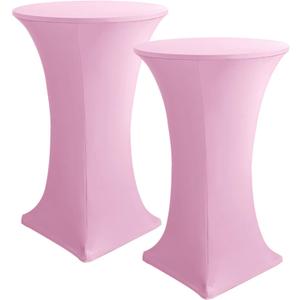 HolidayIdeas Cocktail Table Covers, 2 Pack - Fitted Stretch Spandex Square Corners Cocktail Tablecloths (Light Pink, Fit for 30"-32" Diameter x 43" Height Tables)