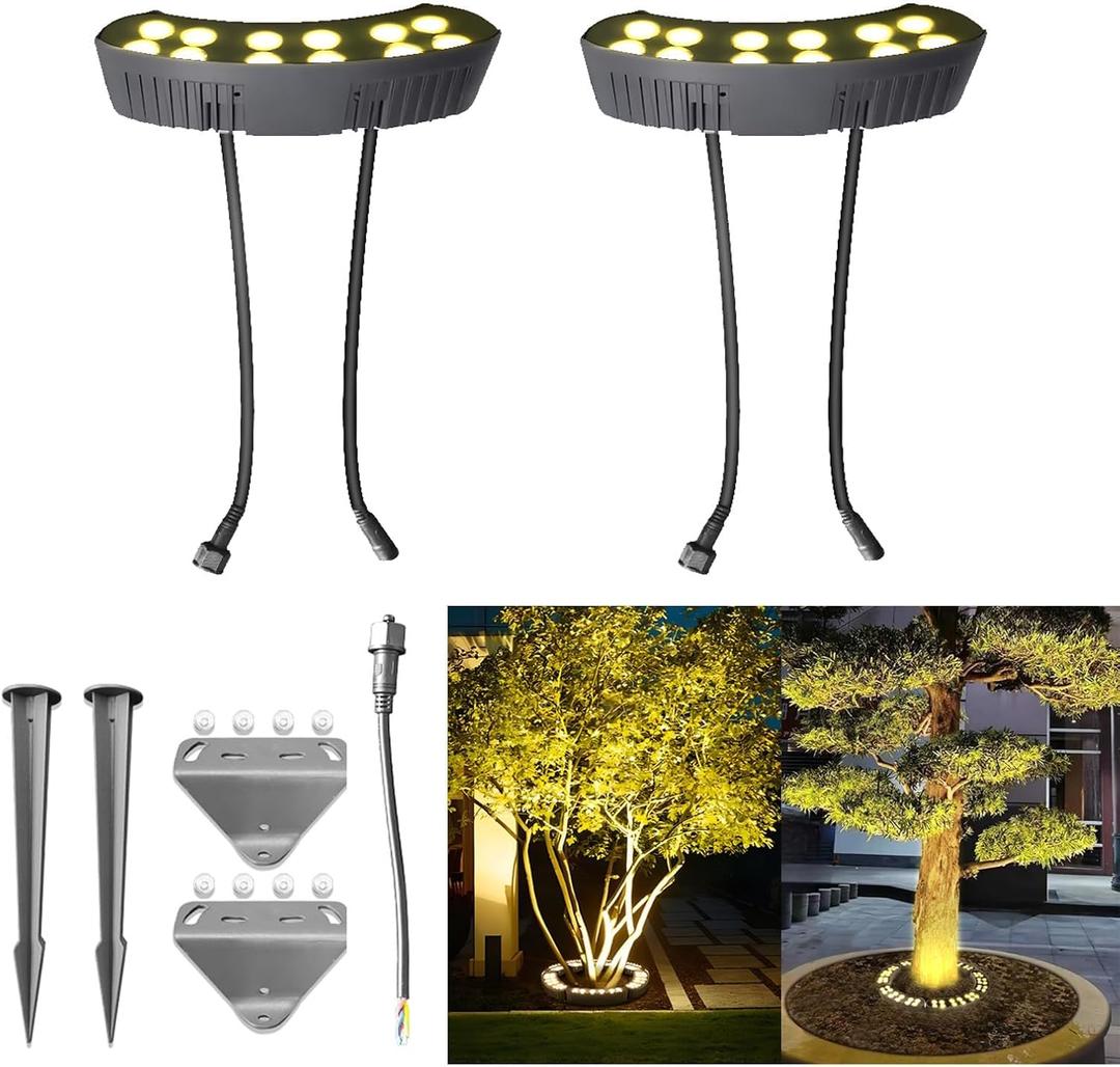 Outdoor Landscape Lights, DC 24V Low-Voltage Tree-Hugging Lights (Transformer Not Included), IP65 Waterproof Spotlights 3000K, Suitable for Palm Trees and Landscapes Requiring Accent Lighting (2-Pack)