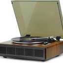 Vinyl Record Player with Bluetooth Input and Output, 3Speed Turntable with Builtin Speakers, RCA and AUX Connections, Retro Design for Home Audio
