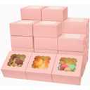 Bakepacker Pink Bakery Boxes with Window 6x6x3 inches Thick & Sturdy Macaroon Pastry Boxes Cookie Boxes for Bakeries, 60-Packs