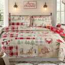 Hailea Christmas Bedspread Coverlet King Size Christmas Quilt Elk Snowman Bedding Set Lightweight Reversible Aqua Beige Red Plaid Quilt Bedspread Xmas Lodge Coverlet Snowflake Elk Xmas Tree Decor