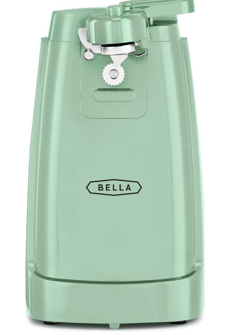 bella Electric Can Opener and Knife Sharpener, Removable Cutting Lever, Cord Storage, Stainless Steel Blade, Sage