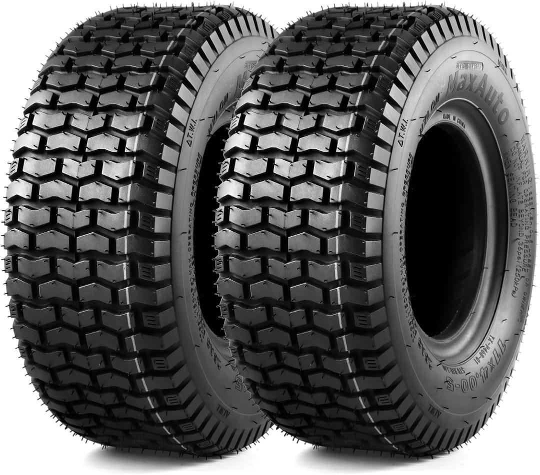 MaxAuto 2 Pcs 11x4X5 11x4.00-5 Turf Tire for Lawn & Garden Golf Cart Mower, P512 LRA