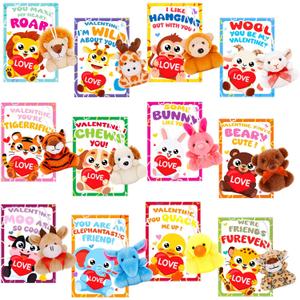 2 x Valentines Day Gifts for Kids Classroom, 24 Pack Valentines Day Cards with Animal Plush Toy, Stuffered Animal Toys for Valentines Gifts Exchange, Kids Valentines Party Favors Supply For Boys Girls