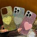 Case for iPhone 13 Case Glitter Bling for Women Girls Sparkle Cover, with Love Kickstand Holder Protective Gel Case 6.1 inch (Green)