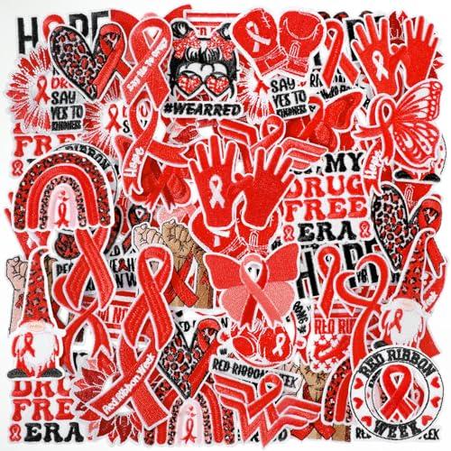 Suncalla 72 Pcs Red Ribbon Week Supplies Bulk Iron on Patches Drug Free Red Ribbon Week Awareness Embroidered Patches Anti Drugs Motivational Inspirational Accessories Set for School Events Support