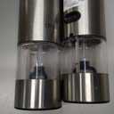 CIRCLE JOY Electric Salt and Pepper Grinder Set Stainless Steel Spice Grinder Automatic Pepper Mills with Easy-to-Carry Dual Charging Station, White Led Light, and Adjustable Coarseness, Silver (Rechargeable Set with 2-in-1 Charging Base - Silver)