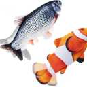 Interactive Cat Toys Flopping Fish with Catnip, Moving Cat Toys for Indoor Cats 2Pack, 11" Electric Automatic Kitten Kicker Exercise Toy, Wiggle SilverVine Floppy Fish for Small Dogs, Kitten (Carp+Clownfish)