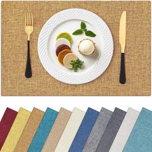 Homaxy Cloths Placemats for Dining Table Set of 6, Heat Resistant Washable Cotton Linen Blend Table Mats, Easy to Clean Place Mats for Indoor Outdoor Party Kitchen Decoration, 13" x 19", Amber