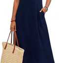 SimpleFun Womens Summer Dresses Casual Midi Sleeveless Button Front Beach Dress Vacation Sundresses with Pockets (Blue, M)