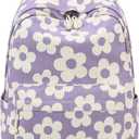School Backpack for Teen Girls Bookbags Elementary High School Corduroy Laptop Bags Women Travel Daypacks (Beige Flower Purple Background)