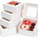 100pcs Cookie Boxes 5x5x2.5 Inches Bakery Boxes with Window Treat Box Dessert Box for Pastry Strawberries Chocolate Mini Cake Donuts - White