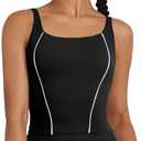 XUNYU Longline Sports Bras for Women Supportive Workout Tank Tops with Built in Bra Running Crop Yoga Top Open Back, S