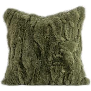 MOOX Rabbit Fur Throw Pillow Covers Decorative Fluffy Soft Fuzzy Plush Luxury Genuine Animal Skin Lumbar Pillow 18"x18" Cushion Cover, Dark Green