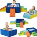 6 Pieces Foam Climbing Blocks with Ball Pit,Kids Soft Play Climbing for Toddlers,Baby Climbing Toys Indoor,Modular Washable PlaySet for Playroom,Crawl & Tumble,Colorful(Balls Not Included) (Multicolor)
