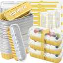 Ruckae 100 Pack Mini Loaf Pans with Lids and Spoons Disposable Aluminum Tin Foil Pans Rectangle Mini Loaf Cake Pan for Baking, Party, Picnics, Gifts (Gold)