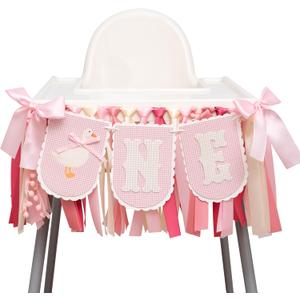One Silly Goose Highchair Banner - Silly Goose 1st Birthday High Chair Banner, Pink Goose First Birthday Decorations for Anniversary, Cake Smash, Photo Props