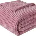 EMME Fleece Throw Blanket Luxury Flannel for Couch Bed Sofa Chair, Soft, Plush, Warm and Cozy Blanket with Geometric Grid Design (Purple, 60'' x 80'') (Twin)