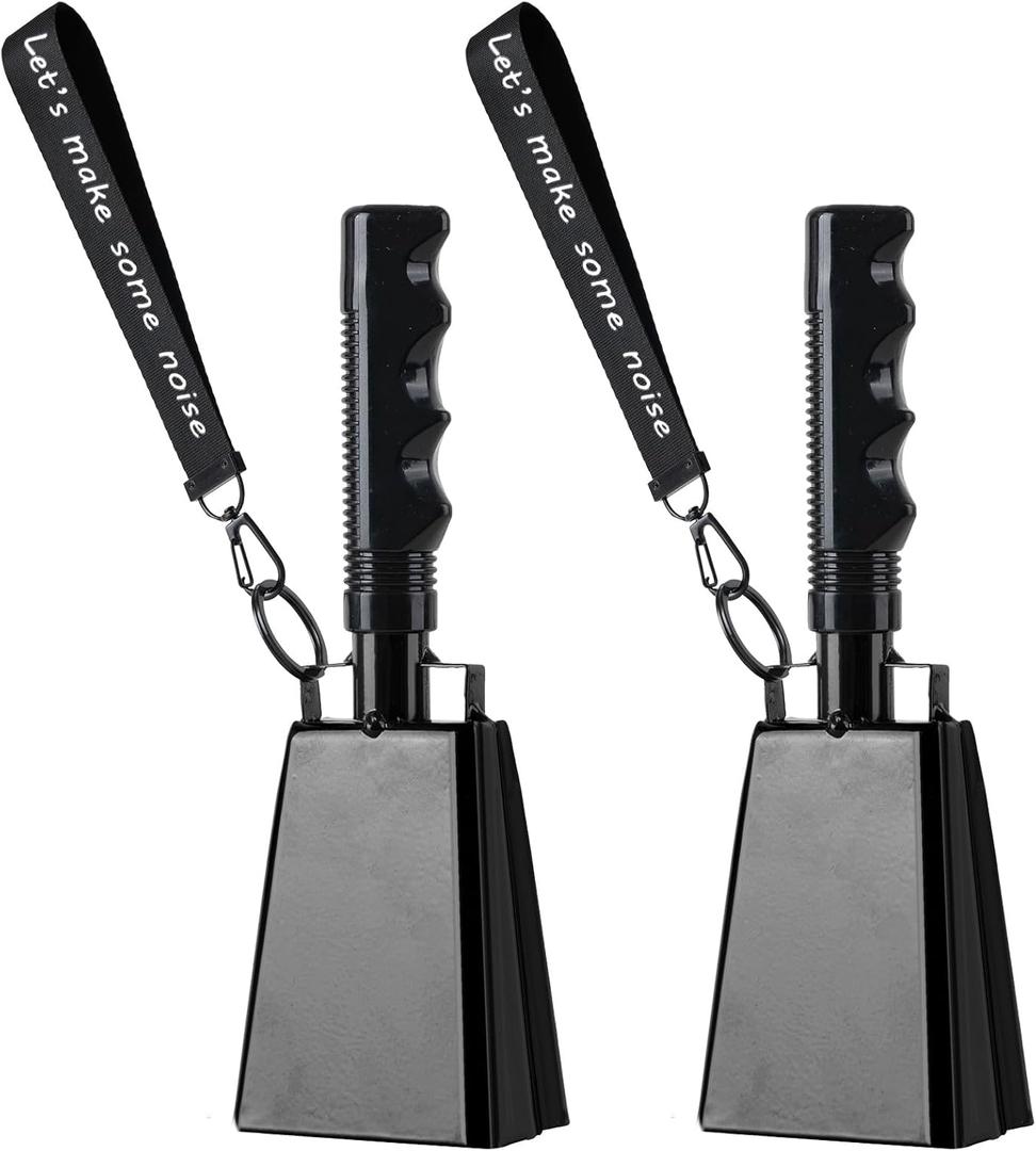 Cow Bells with Wrist Strap - Cowbell with Handle 2pcs, Customizable Cowbells for Sporting Events, for Football Games,Party, Concert, Graduations, Farm Ranch (black)