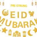 Glitter Eid Mubarak Banner with Gold Moon Star Eid Hanging for Islam Party Decorations No DIY Required