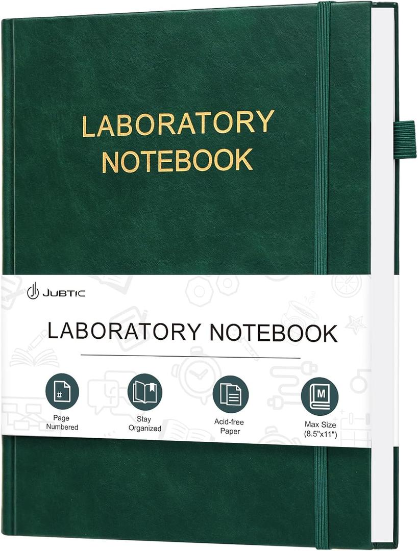 JUBTIC Laboratory Notebook for Project Organization - Grid Notebook Quad Ruled Science Lab Book for Graphing, Chemistry Lab Notebook for Student - Stay Organized and Productive(8.5" x 11",Dark Green)