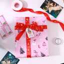 Tlenpo Christmas Wrapping Paper, with 16.4 Yd of Ribbon, Greeting Cards, Gift Tags & Stickers, 8 Sheets Xmas Gift Wrap Paper Suitable for Christmas Winter Holiday New Year Party Decoration, 19.6"  28.3" (Pink)