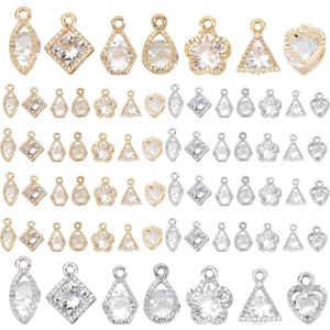 PH PandaHall 70pcs 7 Styles Zirconia Alloy Charms Golden Silver Heart/Flower/Horse Eye/Teardrop/Triangle Charms Sets for Earring Bracelet Necklace Jewelry Making