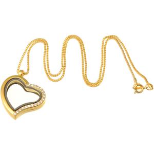 RUBYCA Living Memory Floating Charm Heart Glass Locket Pendant Necklace 20 Inches 1pcs Gold Color
