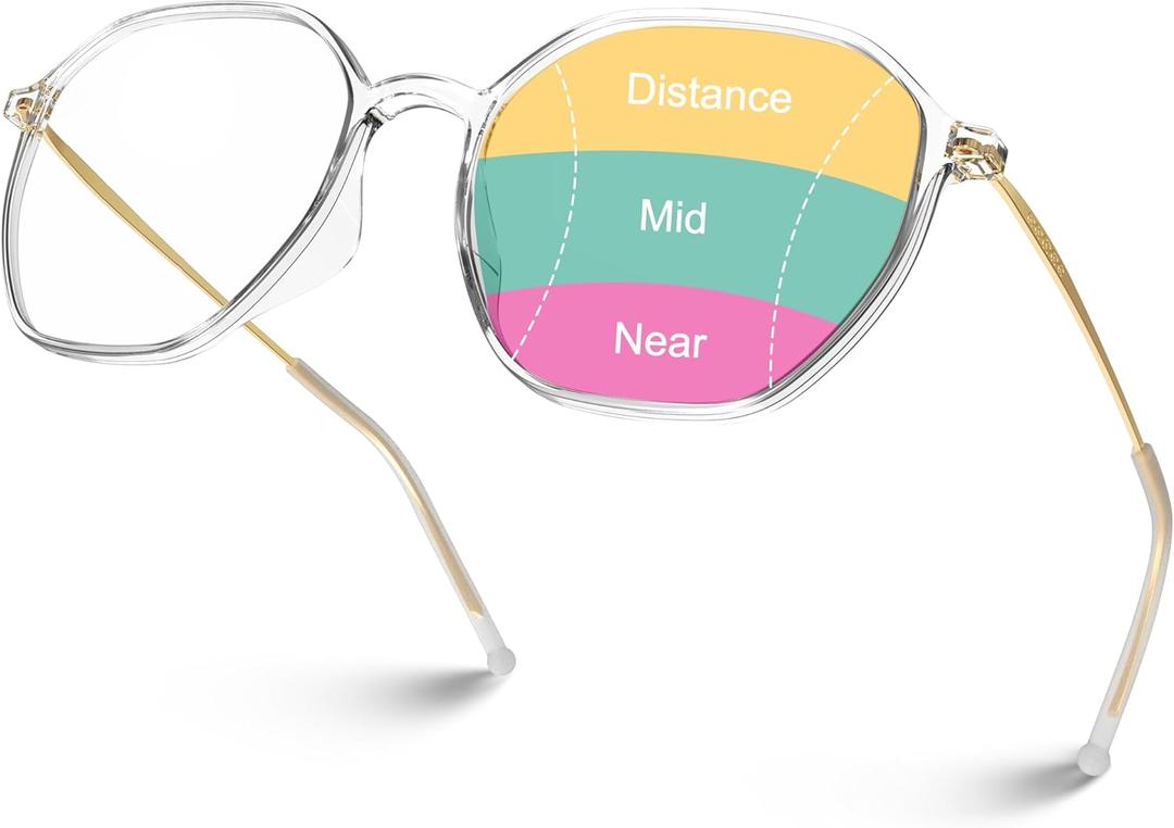 VISOONE Lightweight Progressive Multifocal Anti-Fog Reading Glasses TR90 with Blue Light Blocking Stylish Women Men RANE, (Clear)
