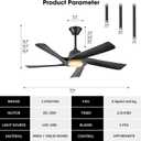 52 Inch Solid Wood Ceiling Fan with Light, (Matte Black)
