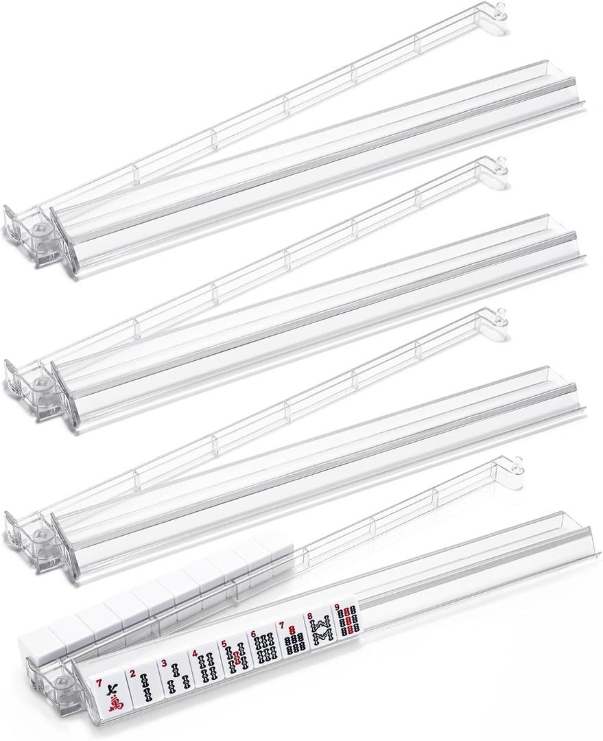 Mahjong Racks with Pushers, 4PCS Mahjong All-in-One Tile Rack and Pusher, Clear Acrylic American Majiang Tile Racks with Built-in Pushers, Transparent, Medium