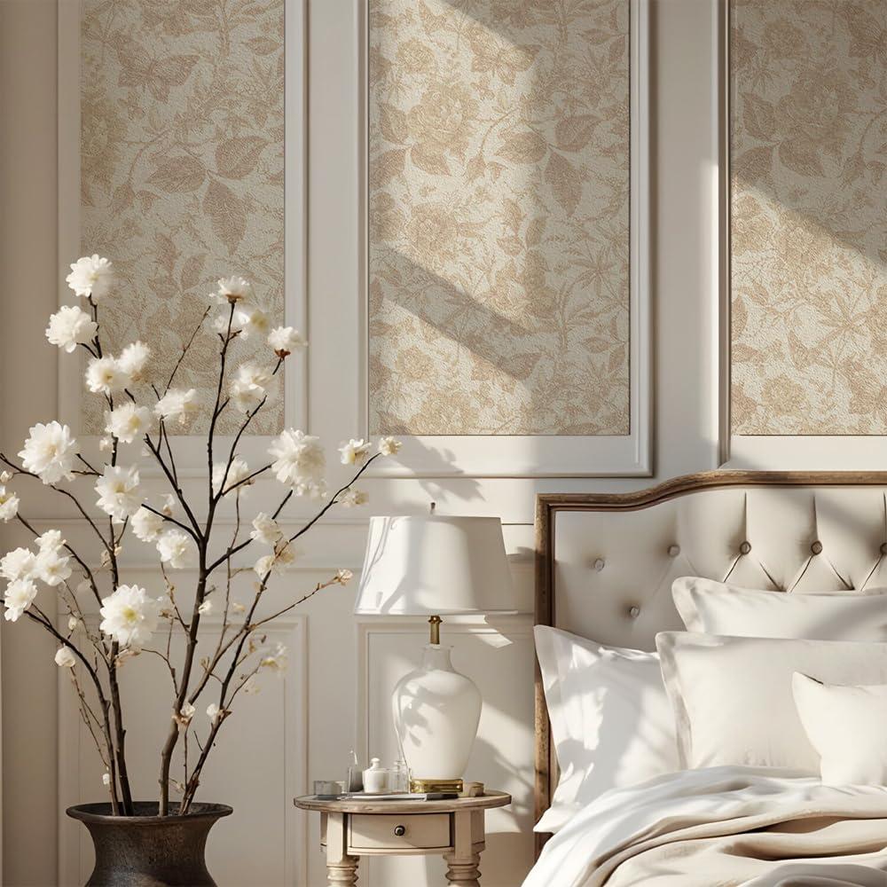 QUCHENG Rose Floral Wallpaper European Vintage Style Wall Decor Butterfly Furniture Refitting Stickers Removable Self Adhesive Sticker Peel Stick Dresser Decal Bedroom Livingroom Decoration15.8"*63"*1 Wall Decal
