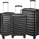 Lightweight Luggage with Spinner Wheels & YKK Zipper, Hard Shell 3-Piece Suitcase ABS+PC Hardside Luggage Set with TSA Lock for Men Travel, Black (20+24+28 inch)