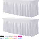 2 Pack White Spandex Table Clothes for 6 Foot Rectangle Tables, Wrinkle Free Fitted Table Cover 6ft Stretch Tablecloths Desk Skirt for Parties Weddings Birthday Banquet Baby Shower