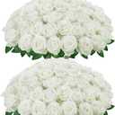 InnoGear 100 Pcs White Roses Artificial Flowers, Fake Velvet Silk Rose Bulk Faux Flower for Decoration DIY Wedding Centerpieces Proposal Bridal Bouquets Shower Party Home Floral Decor (100, White)