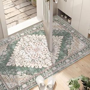 Dotiiorug 2x3 Rug Non Slip Washable Small Area Rugs for Kitchen Floor Bathroom Entrance Bedroom Bedside, Vintage Boho Green Indoor Entryway Door Mat Carpet