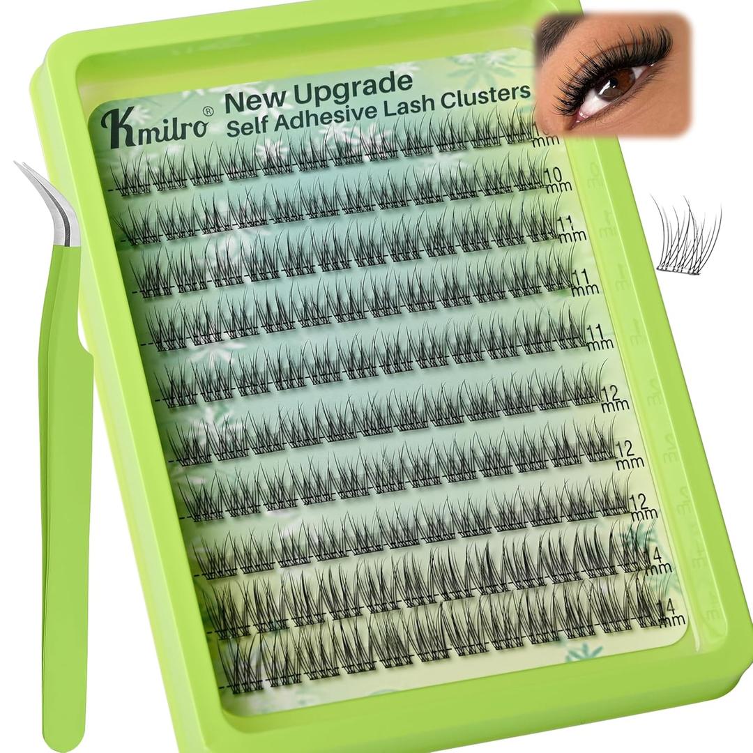Self Adhesive Eyelashes 10-14mm Natural Self Adhesive Lash Clusters Wispy Press on Lashes No Glue Needed 120Pcs Pre Glued Lashes Clusters Reusable DIY Eyelash Extensions Kit with Tweezers, by Kmilro