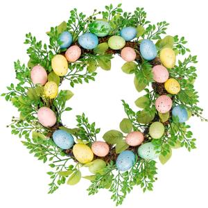 18 Inch Colorful Eggs Easter Wreaths Decorations for Home, Easter Wreaths for Front Door Spring Decoration for Indoor Outside Porch Wall Window