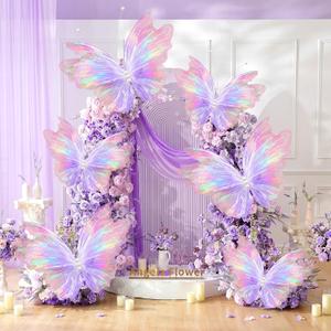 Geelin 6 Pcs Large Iridescent Purple Butterfly Decorations Mariposas Grandes para Decoration Big Butterfly Party Decor 20 Inch 12 Inch 3D Silk Butterflies for Women Birthday Party Wedding Decor