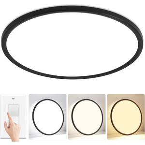 24 inch Modern Led Big Ceiling Light, Ultra Thin Flush Mount, 50W 5000LM, Dimmable, 3000K/4000K/6500K Selectable, Black, Perfect for Bedroom, Kitchen, Dining Room, Living Room, Home Office, Hallway