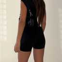 WDIRARA Women's Cut Out Sleeveless Bodycon Romper Boat Neck Unitard Shorts Jumpsuit (Black, L)