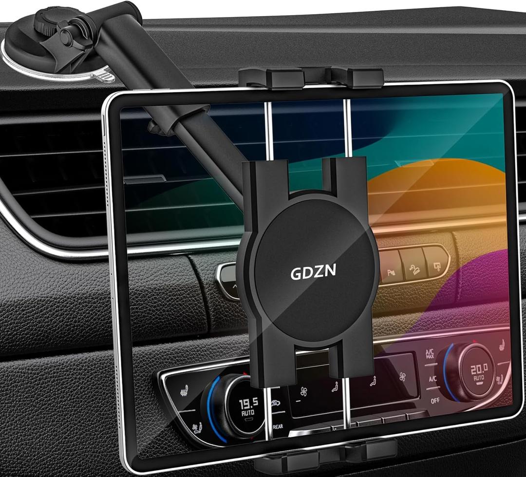 GDZN Dashboard Tablet Mount for Car, [Replaceable Suction Cup] Dash Tablet Holder Clip with Strong Sticky Gel Suction Cup for iPad Pro Mini Air, Galaxy Z Fold, Tabs, iPhone, Fire, 4-11" Device