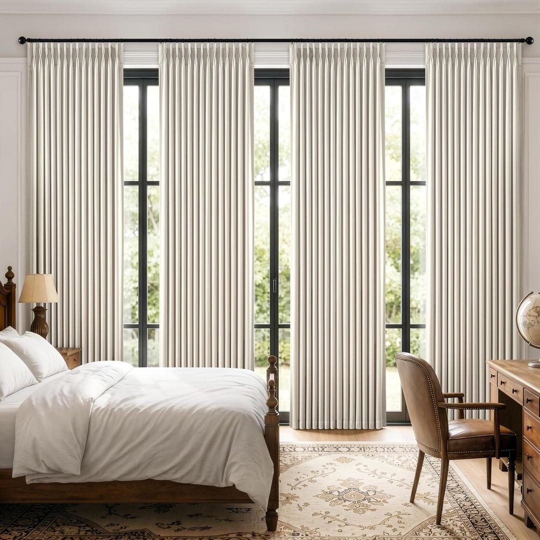 MIULEE Pinch Pleated 100% Blackout Curtains 40"x102" Long Birch 4 Panel Set | Thick Linen, Memory Trained Pleat, Back Tab Double Layer Drapes, Thermal Insulated, Curtain for Bedroom Living Room Darkening