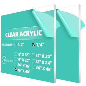 CALPALMY (2 Pack) 1/4" Thick Clear Large Acrylic Sheets - 36" x 48" Pre-Cut Plexiglass Sheets for Windows, Craft Projects, Signs, Display Cases, Sneeze Guard and More - Cut with Power Saw, Hand Tools CALPALMY (2 Pack) 1/4" Thick Clear Large Acrylic Sheets - 36" x 48" Pre-Cut Plexiglass Sheets for Windows, Craft Projects, Signs, Display Cases, Sneeze Guard and More - Cut with Power Saw, Hand Tools