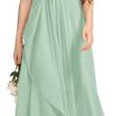 Imily Bela Girls A-Line Halter Dress Junior Bridesmaid Flower Girl Flowy Chiffon Maxi Dresses Wedding Party Pageant Gown (7-8 Years, Green)