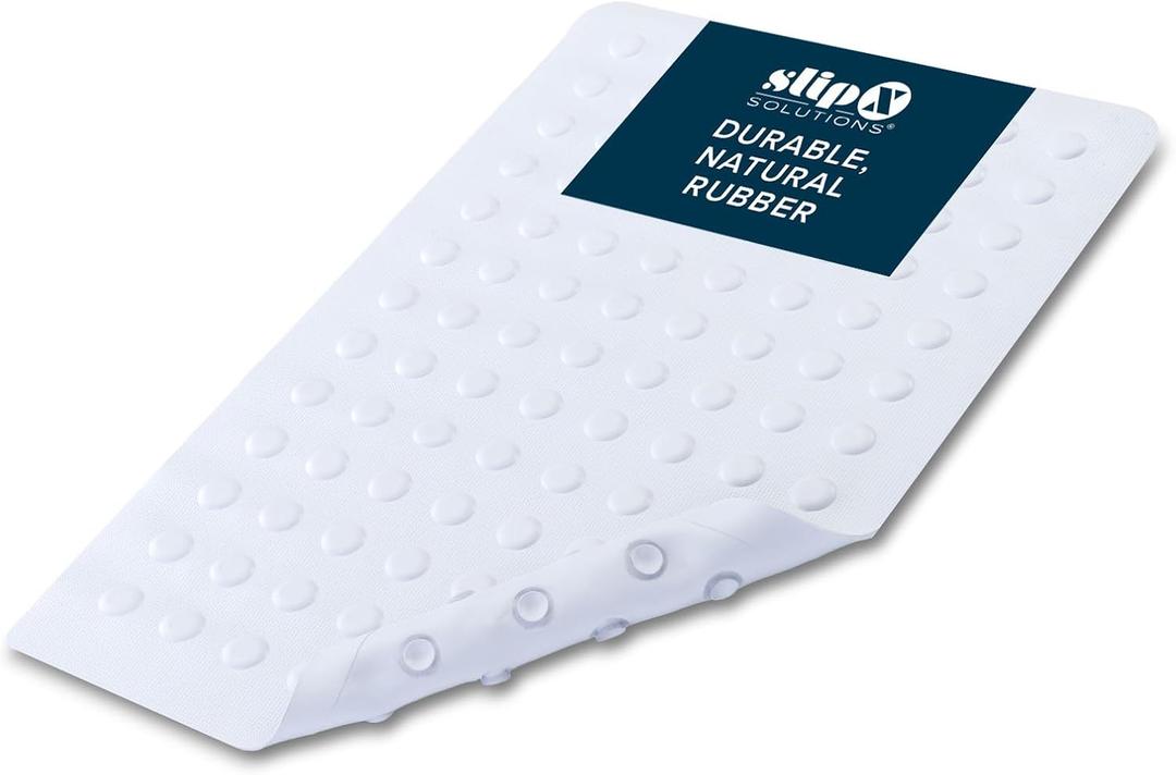 SlipX Solutions Durable Rubber Safety Mat 22 x 14, Feel Safe and Surefooted in Your Bath or Shower, Extra Grippy Surface Texture and Over 100 Power Grip Suction Cups, Machine Washable, White