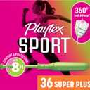 Playtex Sport Tampons Super Plus Absorbency, Fragrance-Free - 36ct | Super Plus Tampons for Women, Feminine Care, Playtex Tampon with 360 Leak Defense (36 Count (Pack of 1))