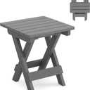 LUE BONA Small Outdoor Folding Side Table, HDPS Outside End Table for Patio, Porch, Deck, Pool, 14 Inch Height, Netural Grey