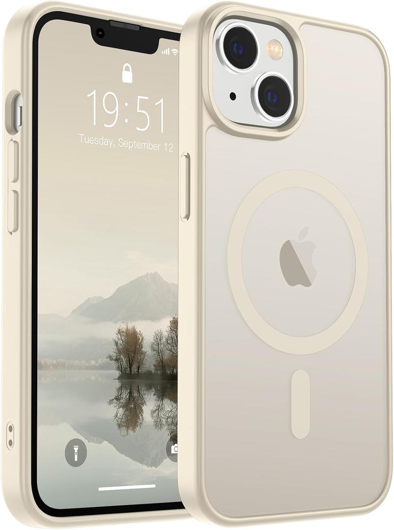 SUPFINE Magnetic for iPhone 14 Case & iPhone 13 Case (Compatible with MagSafe) (Military Grade Drop Protection) Slim Translucent Matte Shockproof Phone Cover,Antique White